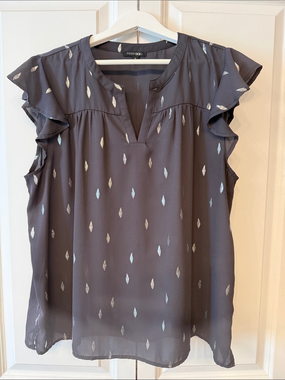 Papermoon Charcoal Blouse with Silver Leaf Motifs